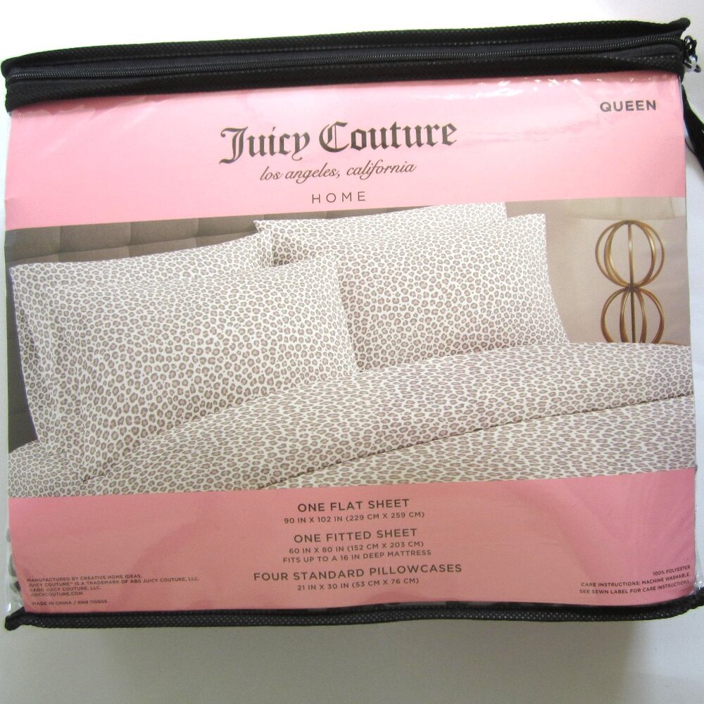 Juicy Couture Queen Sheet Set Animal Print Grey White - Picture 3 of 5